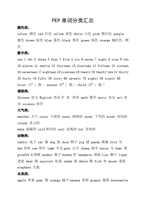 PEP单词分类汇总