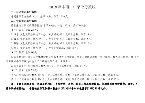 2019年丰南二中录取分数线