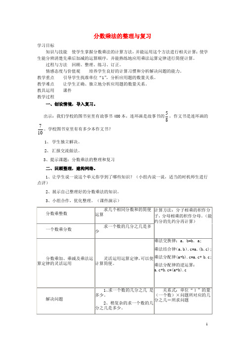 六年级数学上册1分数乘法分数乘法的整理与复习教案新人教版