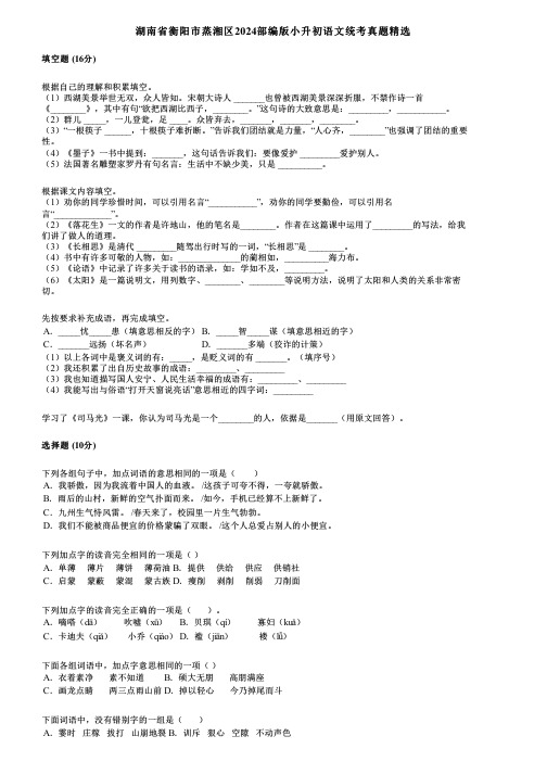 湖南省衡阳市蒸湘区2024部编版小升初语文统考真题精选