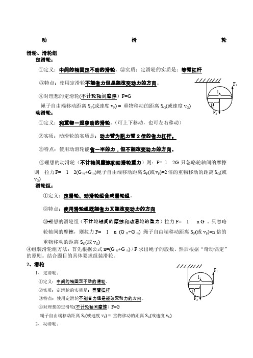 中考科学滑轮和滑轮组知识点总结