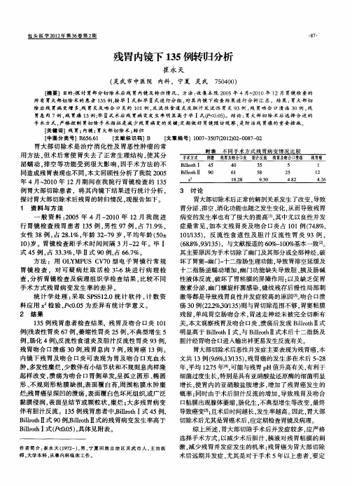 残胃内镜下135例转归分析