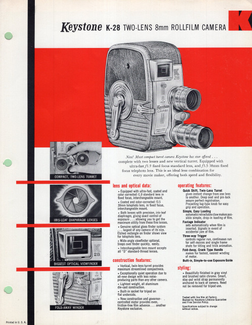 Keystone K-28 双 objectives 8mm 全滚电影相机说明书