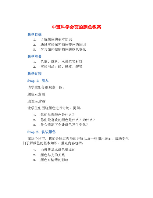 中班科学会变的颜色教案【含教学反思】