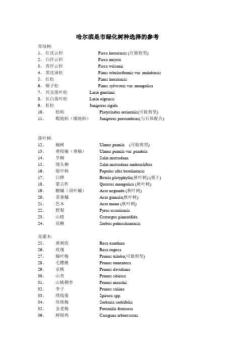 东北哈尔滨市园林绿化植物名录(个人整理)