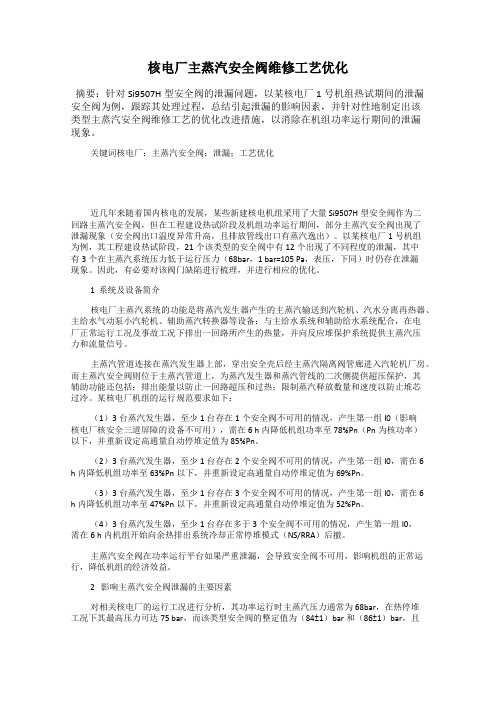 核电厂主蒸汽安全阀维修工艺优化