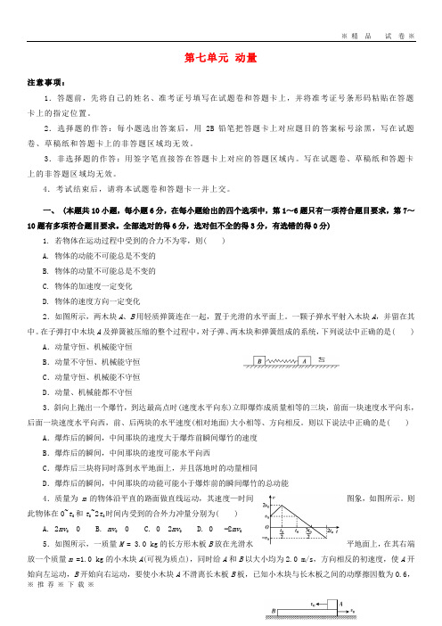 (精品人教)2020年高考物理一轮复习 第七单元 动量单元A卷