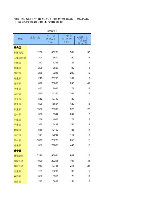 徐州市统计年鉴2020：各乡镇企业个数从业人员经济指标(铜山区睢宁县