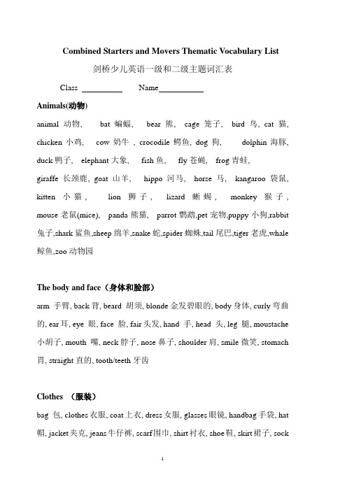 (Cambridge Level 2)剑桥少儿英语二级词汇表