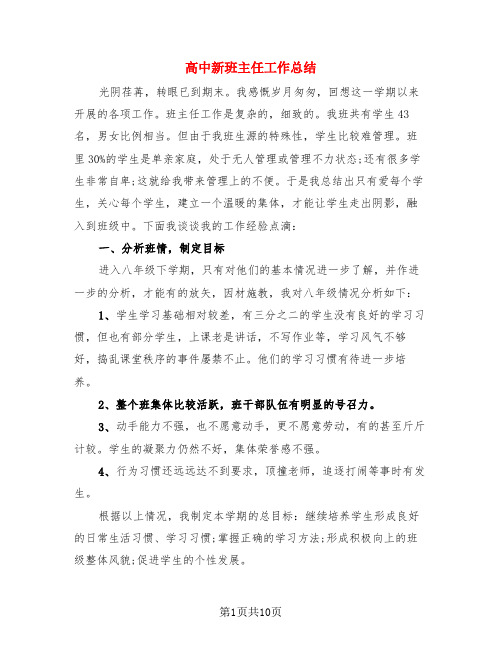 高中新班主任工作总结(3篇)