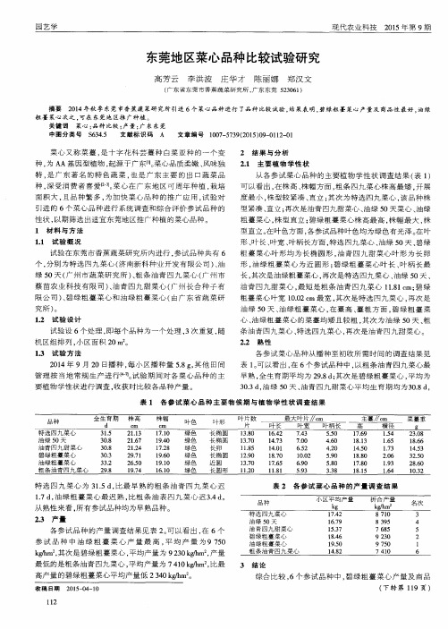 东莞地区菜心品种比较试验研究