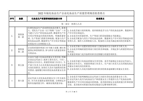 2022年版化妆品生产企业化妆品生产质量管理规范检查要点