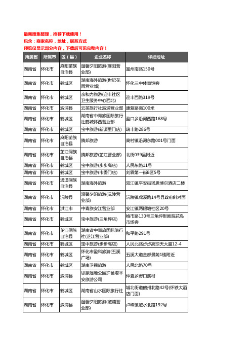 新版湖南省怀化市旅行社企业公司商家户名录单联系方式地址大全129家