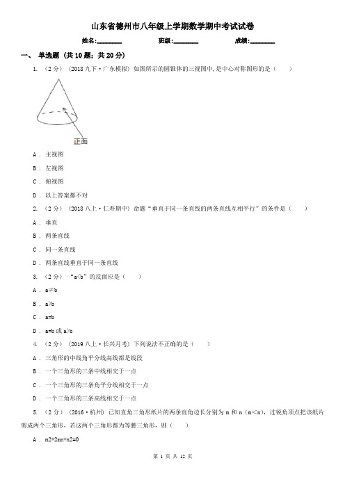 山东省德州市八年级上学期数学期中考试试卷