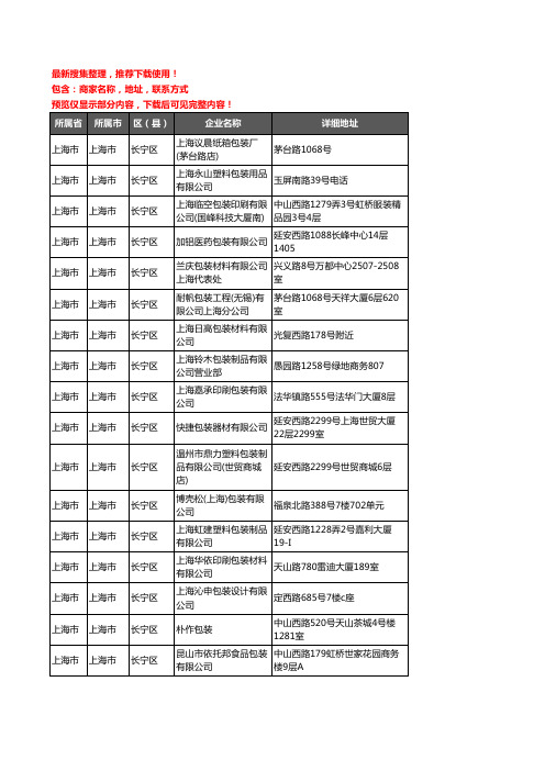 新版上海市上海市长宁区包装企业公司商家户名录单联系方式地址大全27家