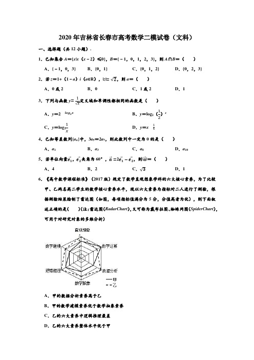 2020年吉林省长春市高考(文科)数学二模试卷 (解析版)