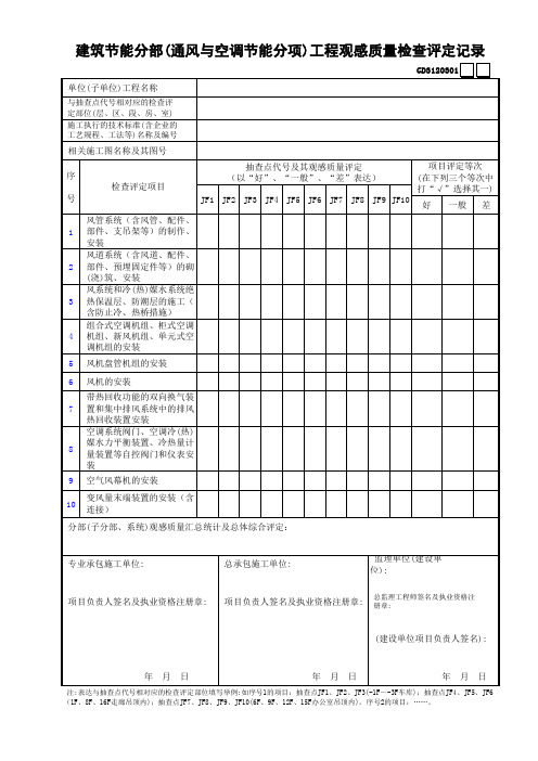 建筑节能分部通风与空调节能分项工程观感质量检查定记录