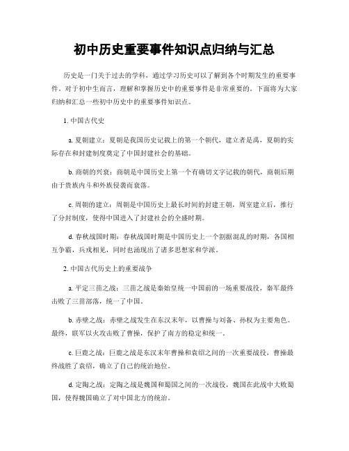 初中历史重要事件知识点归纳与汇总