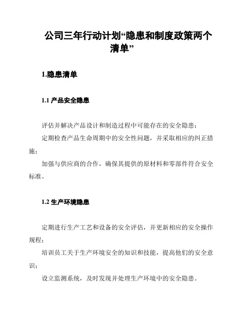 公司三年行动计划“隐患和制度政策两个清单”