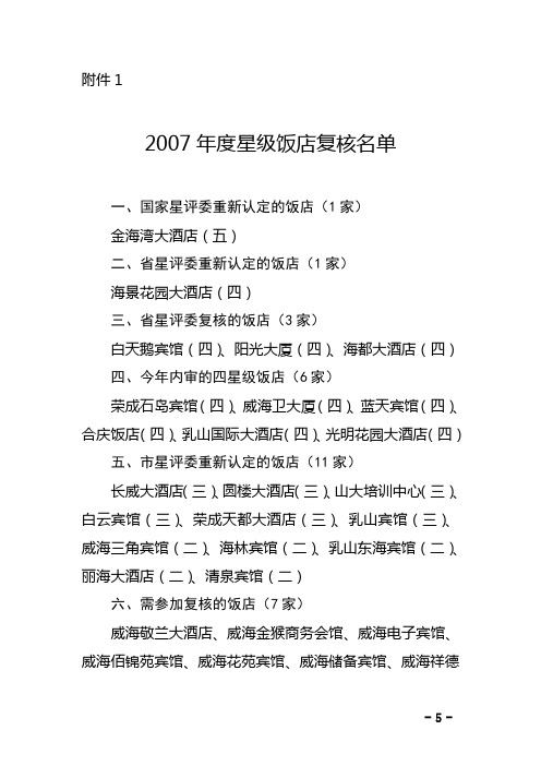 2007年度星级饭店复核名单