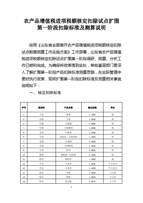 农产品增值税进项税额核定扣除试点扩围扣第一阶段除标准及测算说明