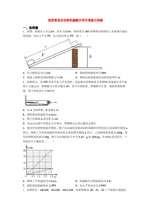 优质青岛市功和机械能中考专项复习训练