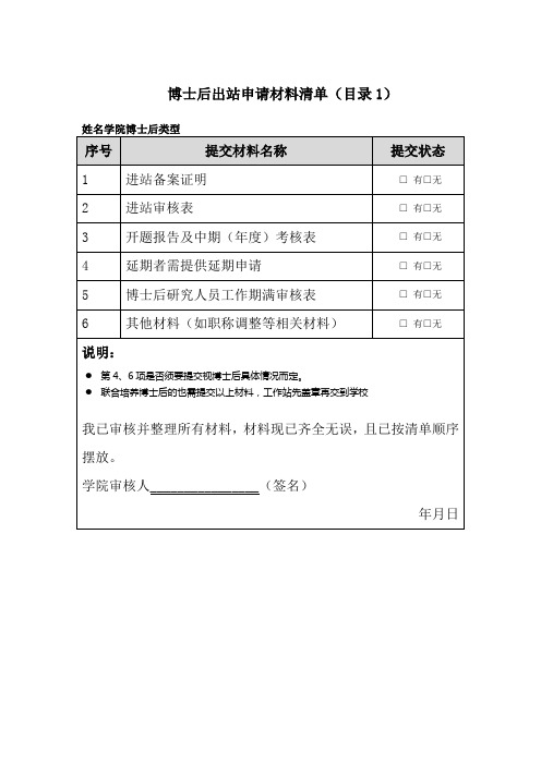 博士后出站申请材料清单