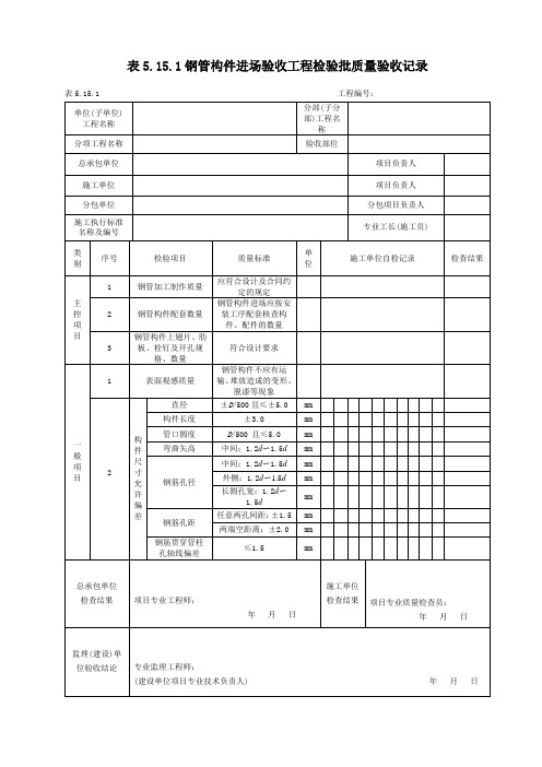 钢管构件进场验收工程检验批质量验收记录