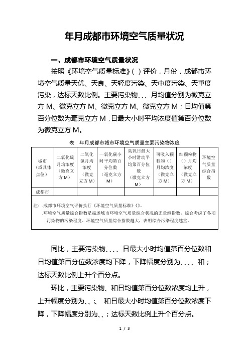 2018年12月成都市环境空气质量状况