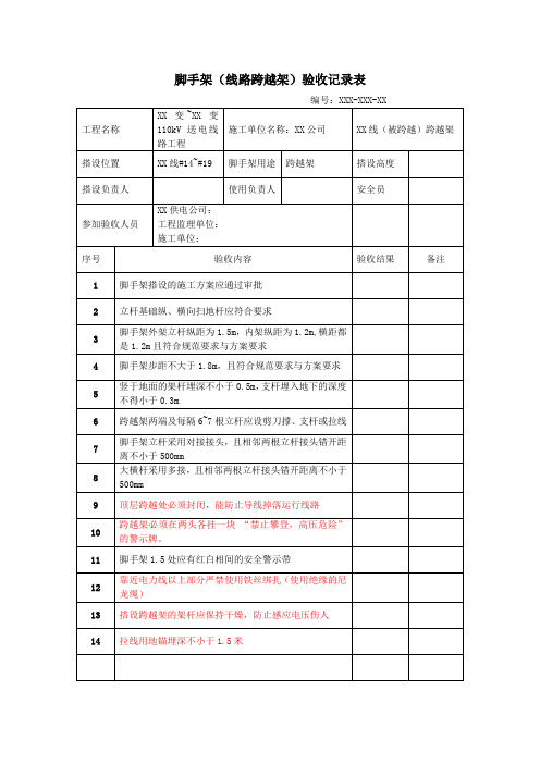 脚手架(跨越架)验收表格