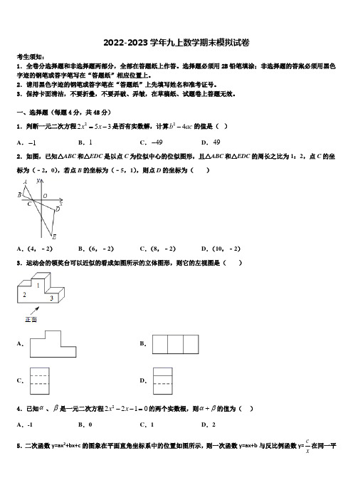 2022-2023学年河南省安阳市安阳县九年级数学第一学期期末考试模拟试题含解析