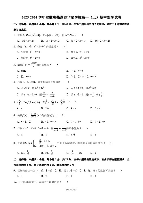 2023-2024学年安徽省芜湖市华星学校高一(上)期中数学试卷【答案版】