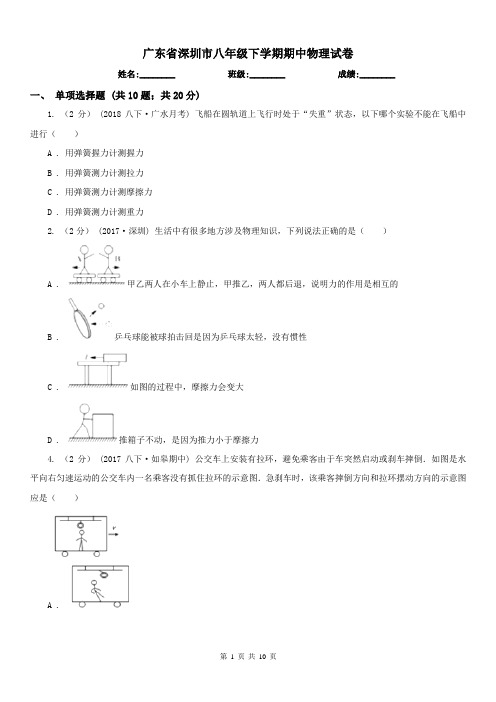 广东省深圳市八年级下学期期中物理试卷