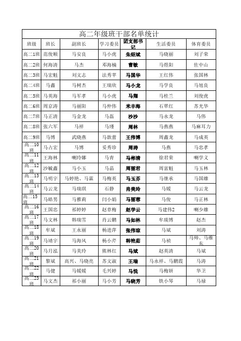 高二班干部名单