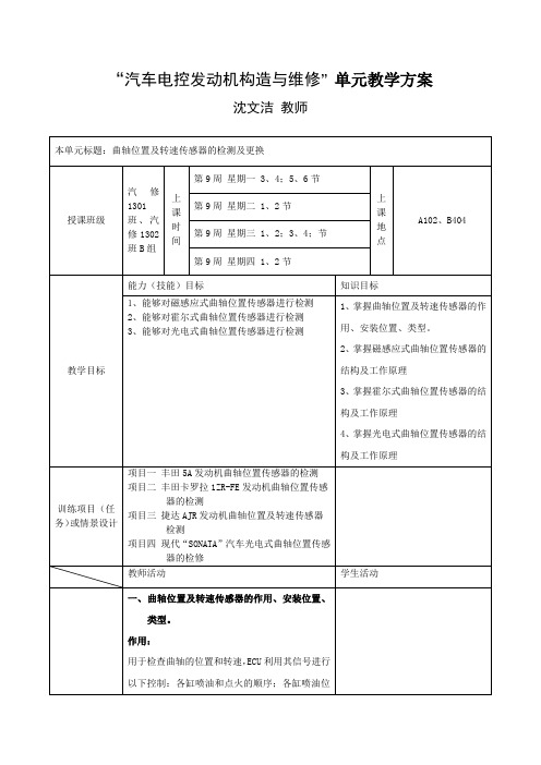 汽车发动机电控  项目八(曲轴位置及转速传感器的检测及更换)