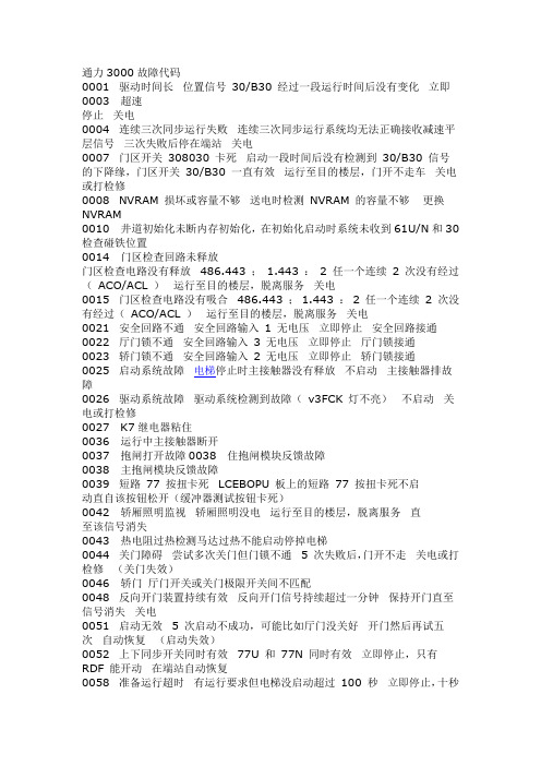 通力3000故障代码