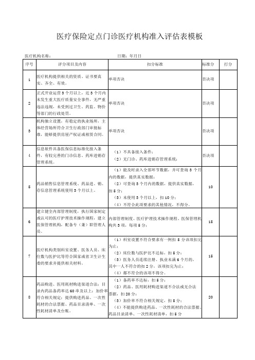 医疗保险定点门诊医疗机构准入评估表模板