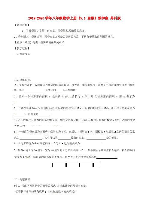 2019-2020学年八年级数学上册《5.1-函数》教学案-苏科版