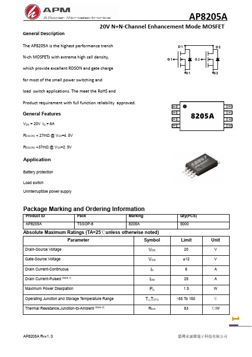 AP8205A       6.0A   20V TSSOP-8