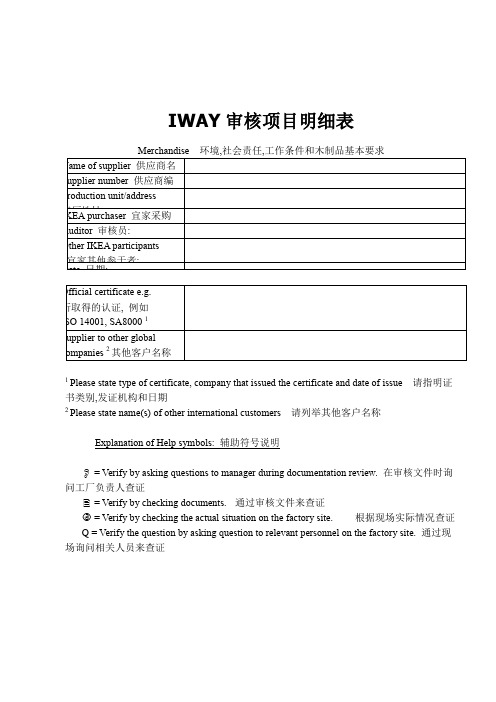 IWAY审核项目明细表中英文