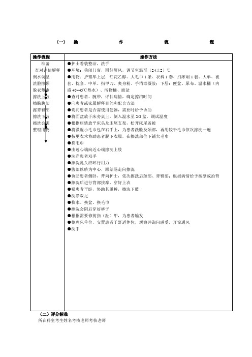 床上擦浴操作流程及评分标准