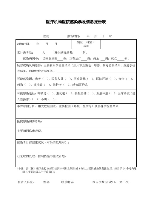 医院感染暴发报告表