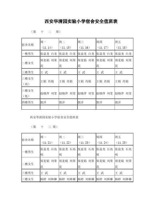 宿舍值班安排表