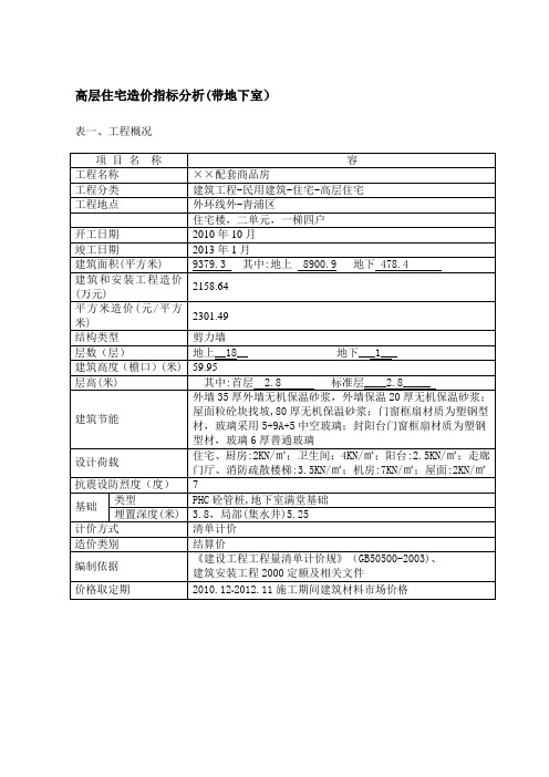 高层住宅造价指标分析报告(带地下室)201412(1)