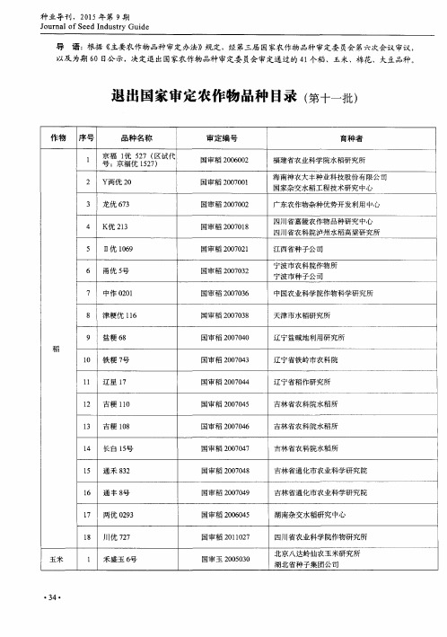 退出国家审定农作物品种目录(第十一批)