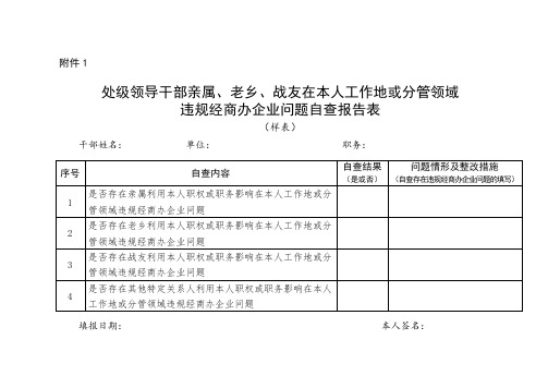 违规经商办企业自查统计表