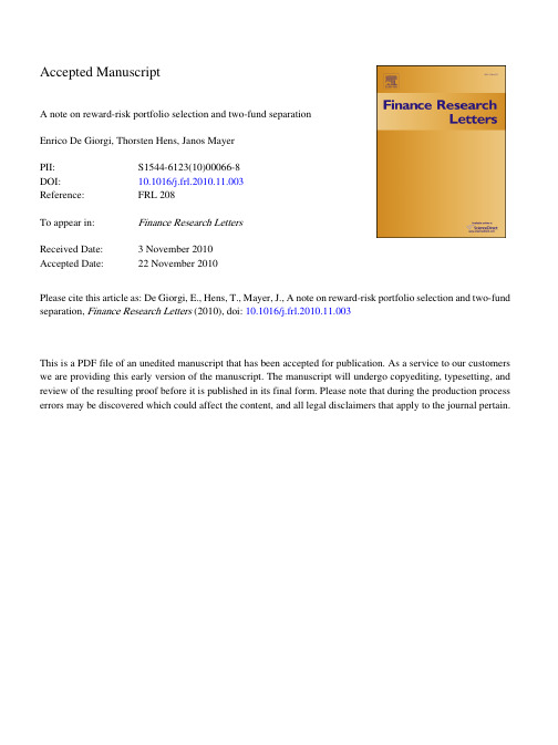 A note on reward-risk portfolio selection and two-fund separation