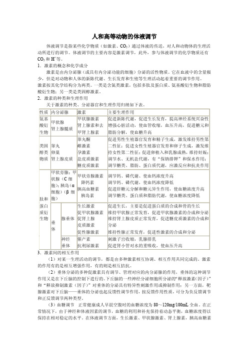 体液调节是指某些化学物质