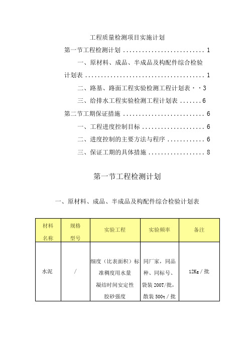 工程质量检测项目实施计划