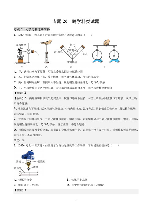 跨学科类试题 (解析版)三年(2022-2024)中考化学真题分类汇编(全国通用)